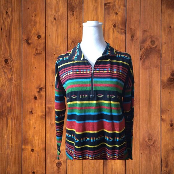Chaps Sport Women's Medium Long Sleeve 1/2 Zip Pullover Sweater Strip Aztec - Picture 2 of 5
